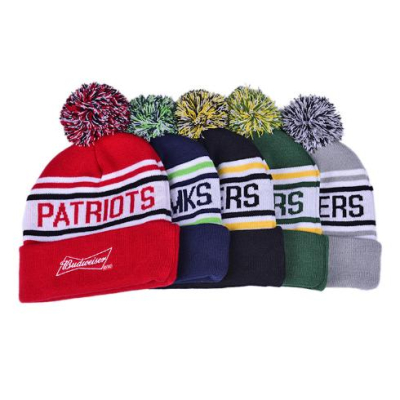 Custom Logo Promotional Knitted Sports Teams Winter Embroidery Football Beanie Hat Caps 
