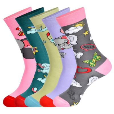 Custom Design Logo Jacquard Cartoon Elephant Premium Cotton Unisex Funky Happy Crew Socks& Hosiery 