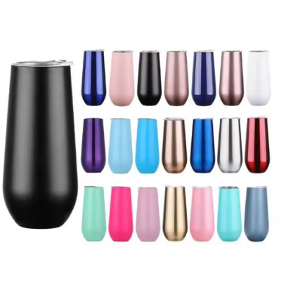 Gifts Insulated Double Wall Champagne Flutes 6oz 180ml Stemless Vacuum Stainless Steel Wine Tumbler for Women Girls Mom 
