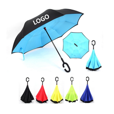 Custom Wind Resistant Hands Free Inverse Inside Out C Handle Smart Reverse Upside-down Double Layer Inverted Umbrella 