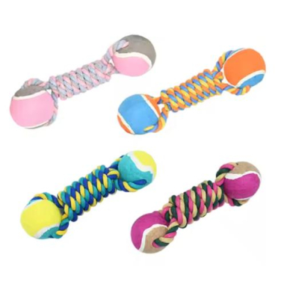 New Arrival Classic Double Tennis Ball Dumbbell Durable Cotton Rope Dog Chew Toy Eco-friendly Sustainable Materials for Pet 