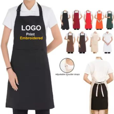 Custom Logo Black Blue Brown Cotton Chef Cooking Aprons Sleeveless Canvas Kitchen Apron for Bar Cafe Restaurants with Pockets 