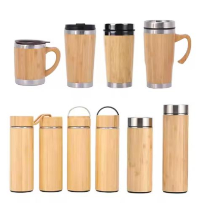 Customized Bamboo Flask Thermoses Reusable Coffee Cup Bamboo Water Bottle with Stainless Steel Bamboo Tea Cup 