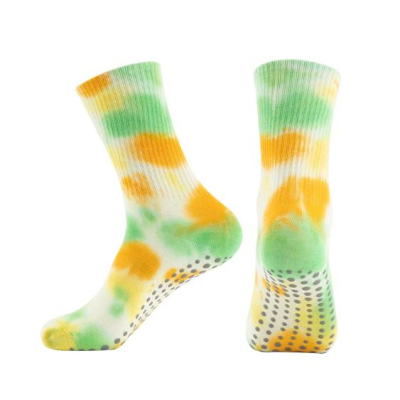 OEM Customizable Women's Cotton Crew Pilates Anti-Slip Yoga Non-Slip Colorful Embroidery Tie Dye Sport Grip Socks 