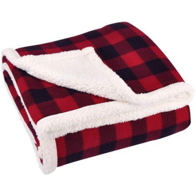 Custom Christmas Valentine's Day Striped Checked Printing Warm Sherpa Plaid Fleece Throw Tartan Blankets in Bulk 