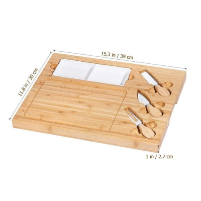 Wholesale Cheese Plate Cheese Board Set With Stainless Steel Knives Charcuterie Platter With Utensils Set Bamboo Cheese Board 