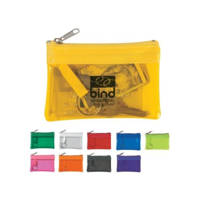 Clear Zipper Pouch Keychain ID Card Holder Mini Promotional Accessory Small Travel Wallet for Keys and Cards 