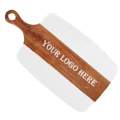 Personalized Custom Logo Marble and Acacia Wood Cutting Board Marble Serving Cheese Board Charcuterie Board Kitchen 