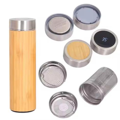 Customized Bamboo Flask Thermoses Reusable Coffee Cup Bamboo Water Bottle with Stainless Steel Bamboo Tea Cup 