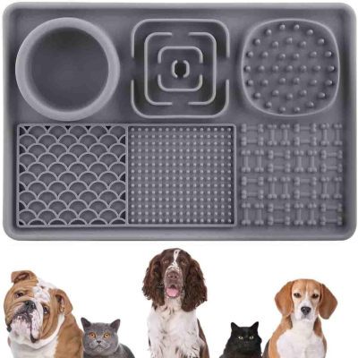 Silicone 6 in 1 Pet Dog Slow Feeder Mat Food Eating Slow Bowl Mat With Anti Slip Base for Dog Cat Health Rectangle Square Feeder 
