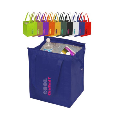 Customizable Insulated Lunch Cooler Bag Foldable Thermal Nonwoven Basket with Zipper for Refrigerator & Grocery Shopping Cans 