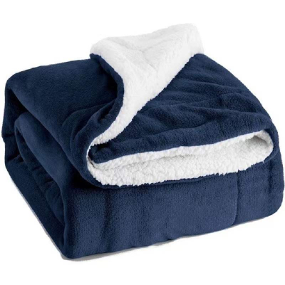 Custom Logo Wholesale Reversible Polyester Plush Embroidery Adult Other Sherpa Flannel Fleece Bed Throw Blanket 